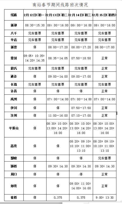郑州客运南站发车时刻表
