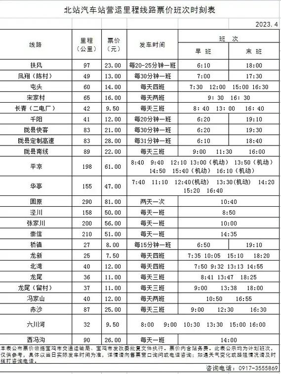 汽车南站大巴时刻表
