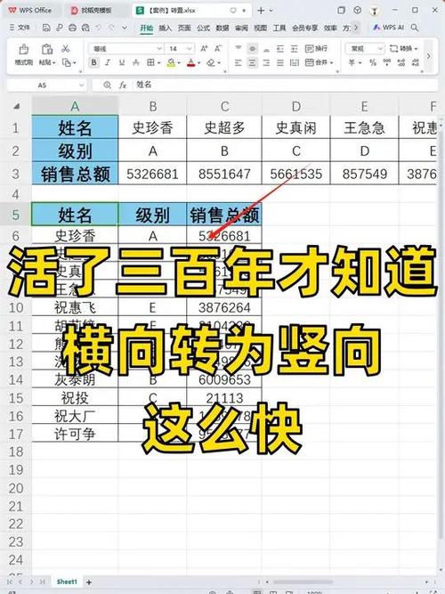 怎么将横向表格变成竖向