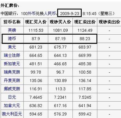 港币兑换美元