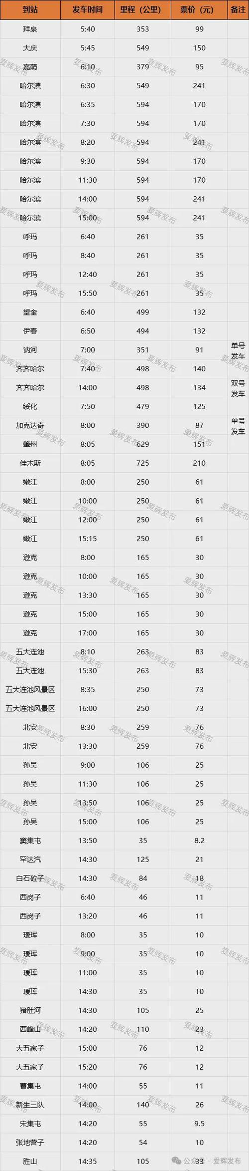 哈尔滨客运时刻表查询