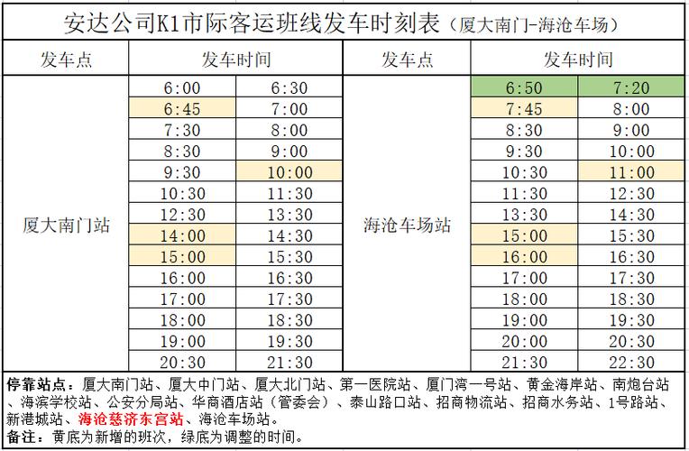 k1路时刻表