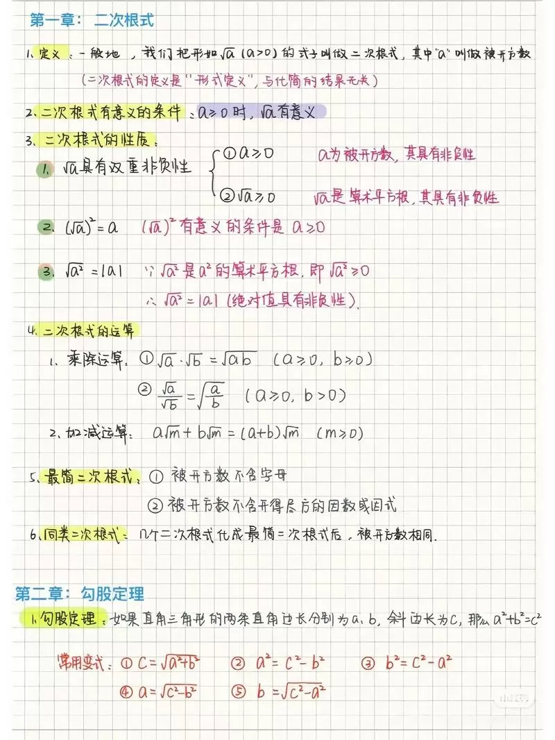 初二下册数学所有公式大全